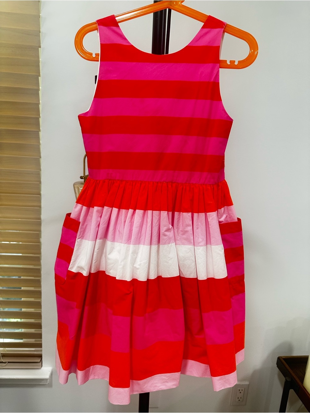 Jacadi Red and Pink Striped Sleeveless Party Dress